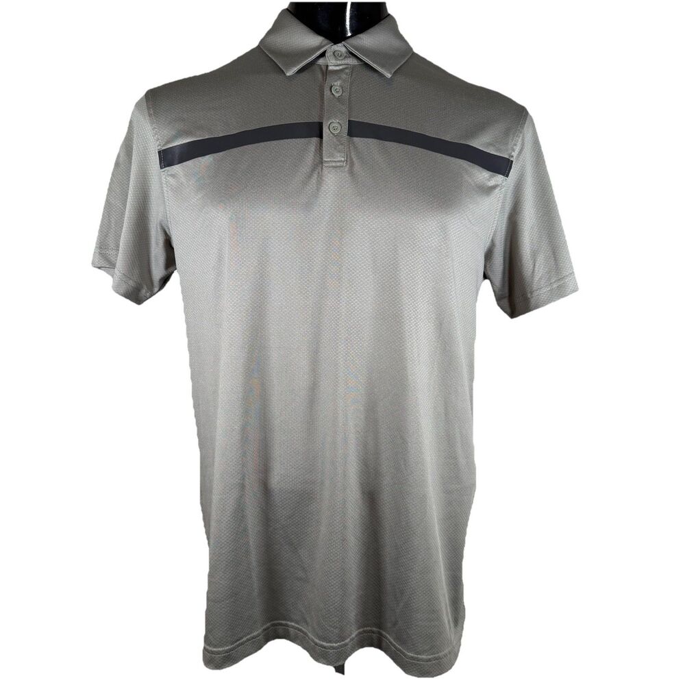 BYLT Men's Medium Gray Black Stripe Performance Golf Polo Shirt Athletic S/S